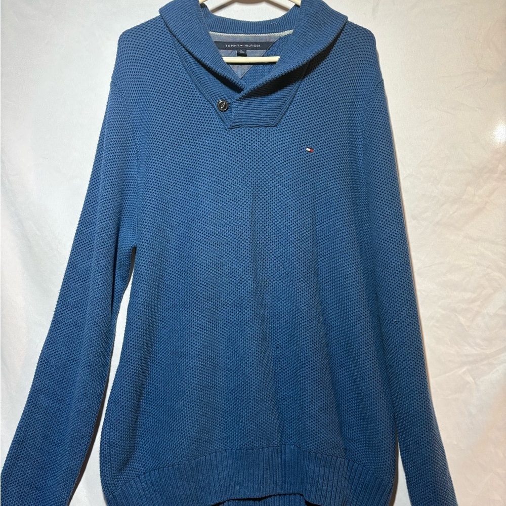 Tommy Hilfiger Blue Shawl Collar Sweater
